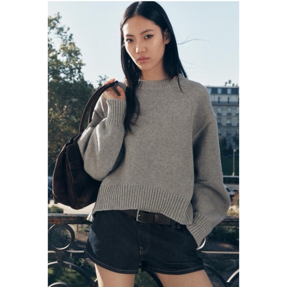 NWT Zara Pleated Sleeve Knit Sweater Pullover Wool Blend in Gray 3920/180 - Picture 15 of 15